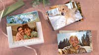 Box photo Pixum Box avec tirages photo hivernaux avec photos de couple et d'un chien