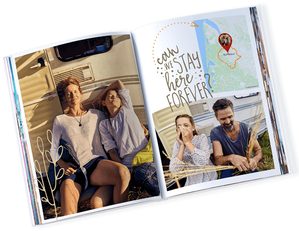 Pixum Fotoboek met landkaart en familiefoto's
