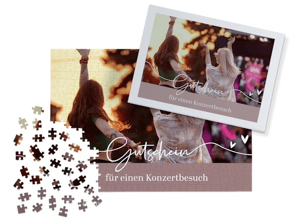 Fotopuzzle mit 500 Teilen auf das ein Gutschein gedruckt ist